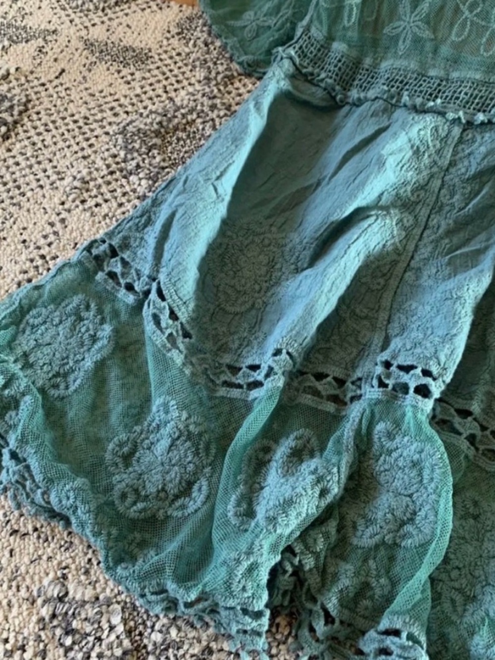 New Teal Lace Crochet Boho Folk Tunic Blouse Top Cover-Up Womens Turquoise - Picture 2 of 3